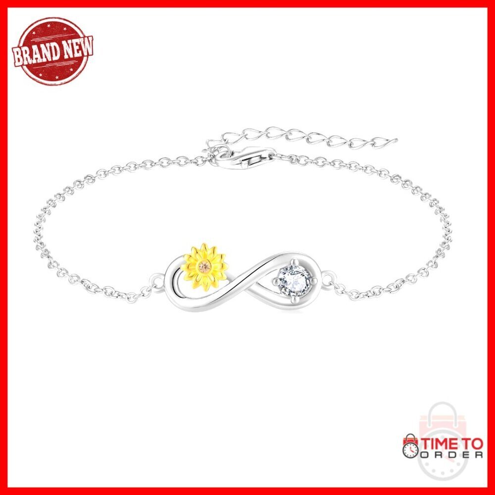 925 Sterling Silver Adjustable Infinity Sunflower Bracelet Birthstone Gift